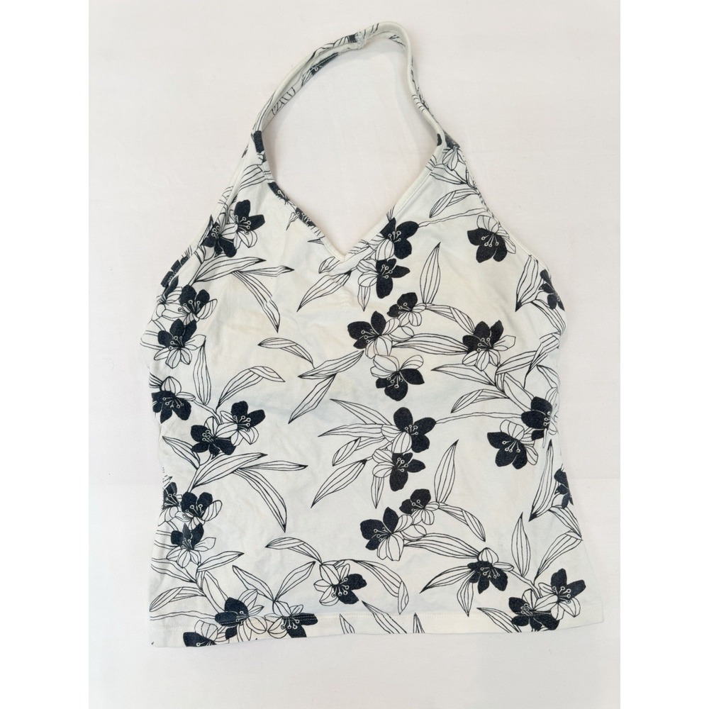 Old Navy Women's Workout Tank Top Size Large Bra White Flowers Yoga Pilates Chic